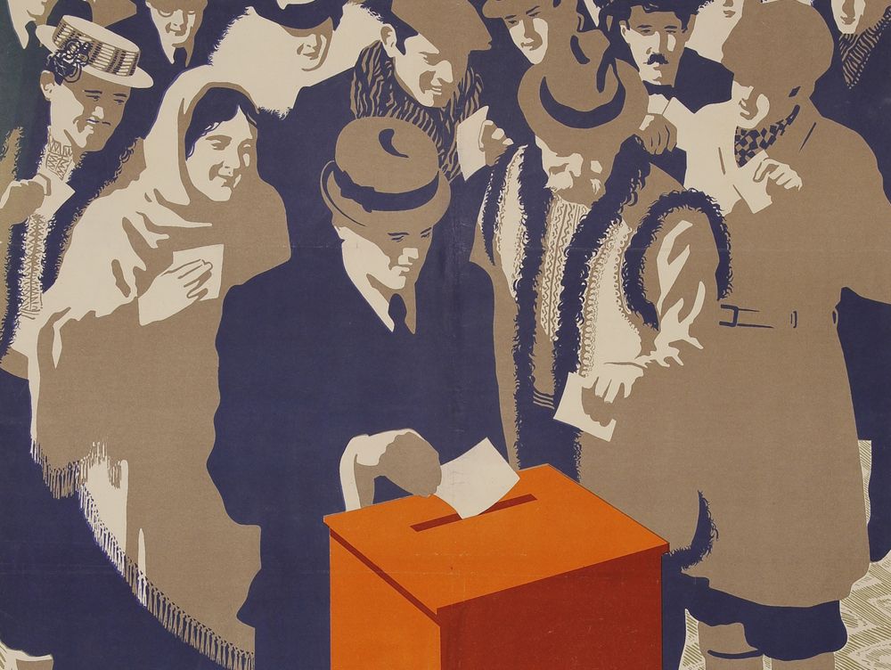 Soviet Yiddish propaganda poster “Let’s give our votes to the best people from our homeland!” 1940